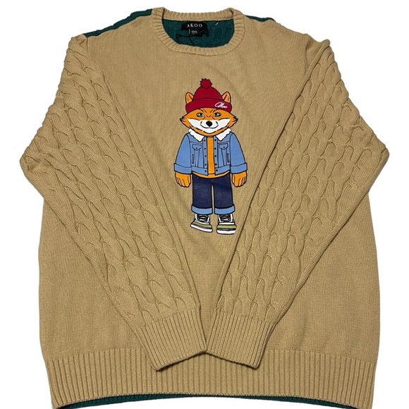 Akoo Men's Beige Sweater with Fox Graphic